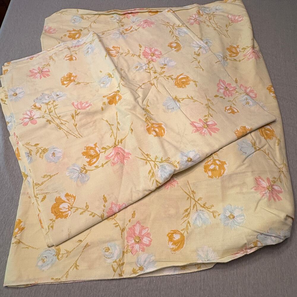 Vintage Dan River Dantage Full Size Bed Sheet Set Yellow Floral Cottage Core